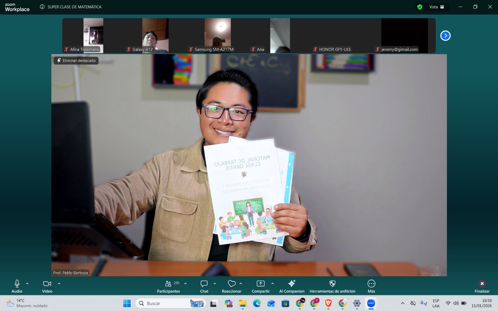 Prof. Pablo Barboza en clase Zoom